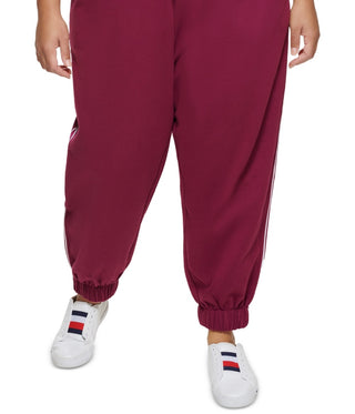 Calça de moletom feminina Tommy Hilfiger com bolso e cintura alta, roxa, tamanho 2X