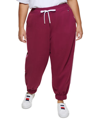 Calça de moletom feminina Tommy Hilfiger com bolso e cintura alta, roxa, tamanho 2X