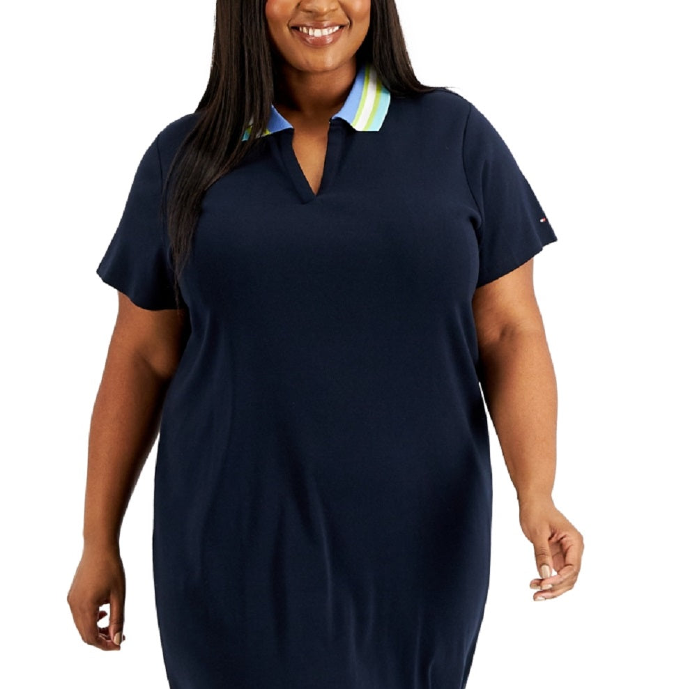 Vestido polo feminino de algodão Tommy Hilfiger azul tamanho 1X