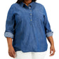 Tommy Hilfiger Chambray Popover Top Feminino Azul Tamanho 2X