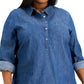 Tommy Hilfiger Chambray Popover Top Feminino Azul Tamanho 2X