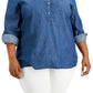 Tommy Hilfiger Chambray Popover Top Feminino Azul Tamanho 2X