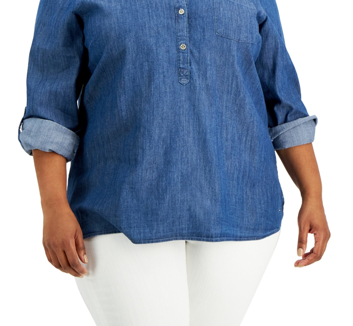 Tommy Hilfiger Chambray Popover Top Feminino Azul Tamanho 2X
