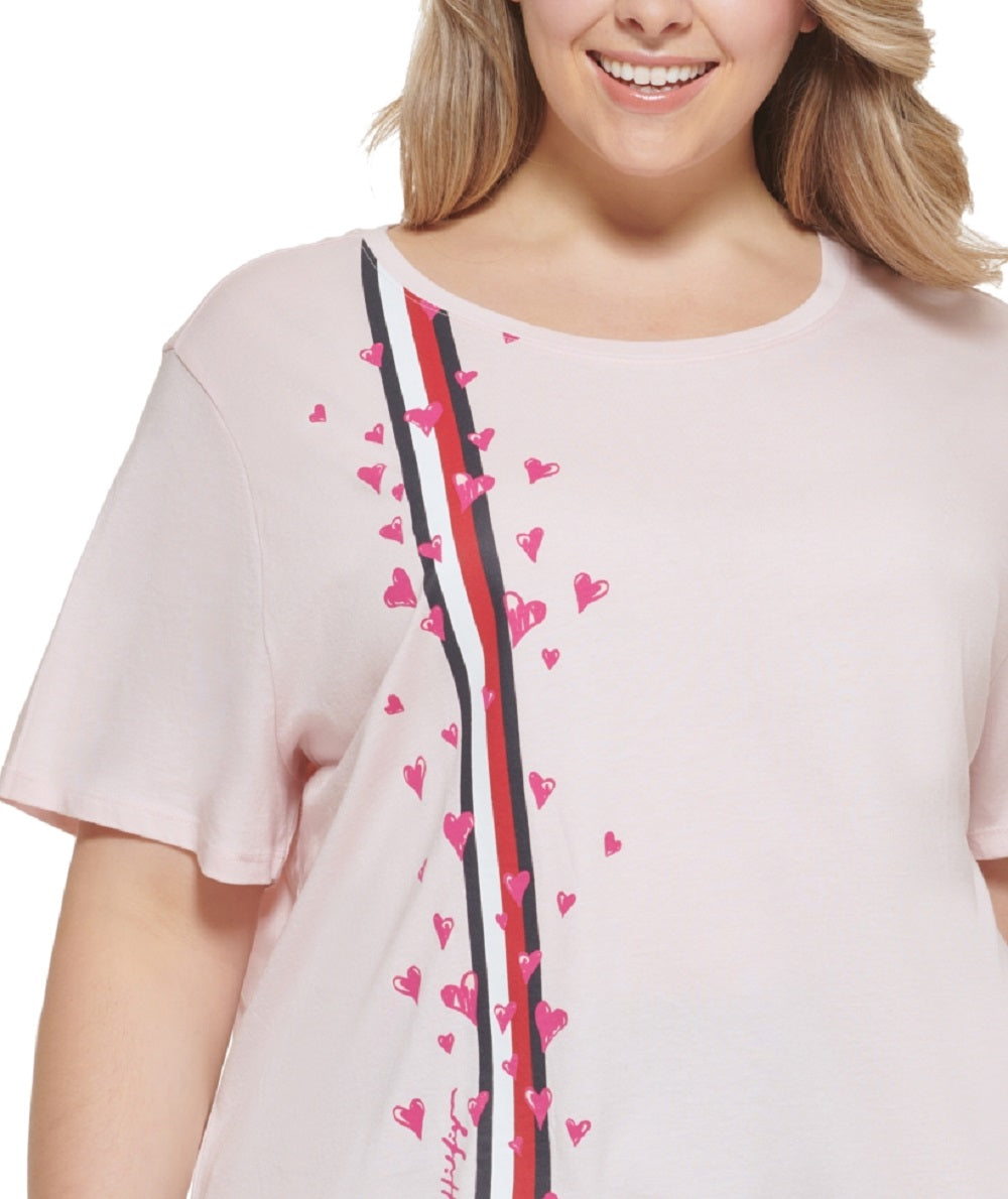 Camiseta Tommy Hilfiger Plus com estampa de coração feminina, rosa, tamanho 1X