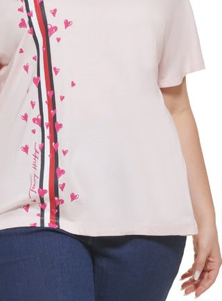 Camiseta Tommy Hilfiger Plus com estampa de coração feminina, rosa, tamanho 1X