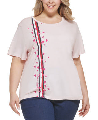 Camiseta Tommy Hilfiger Plus com estampa de coração feminina, rosa, tamanho 1X