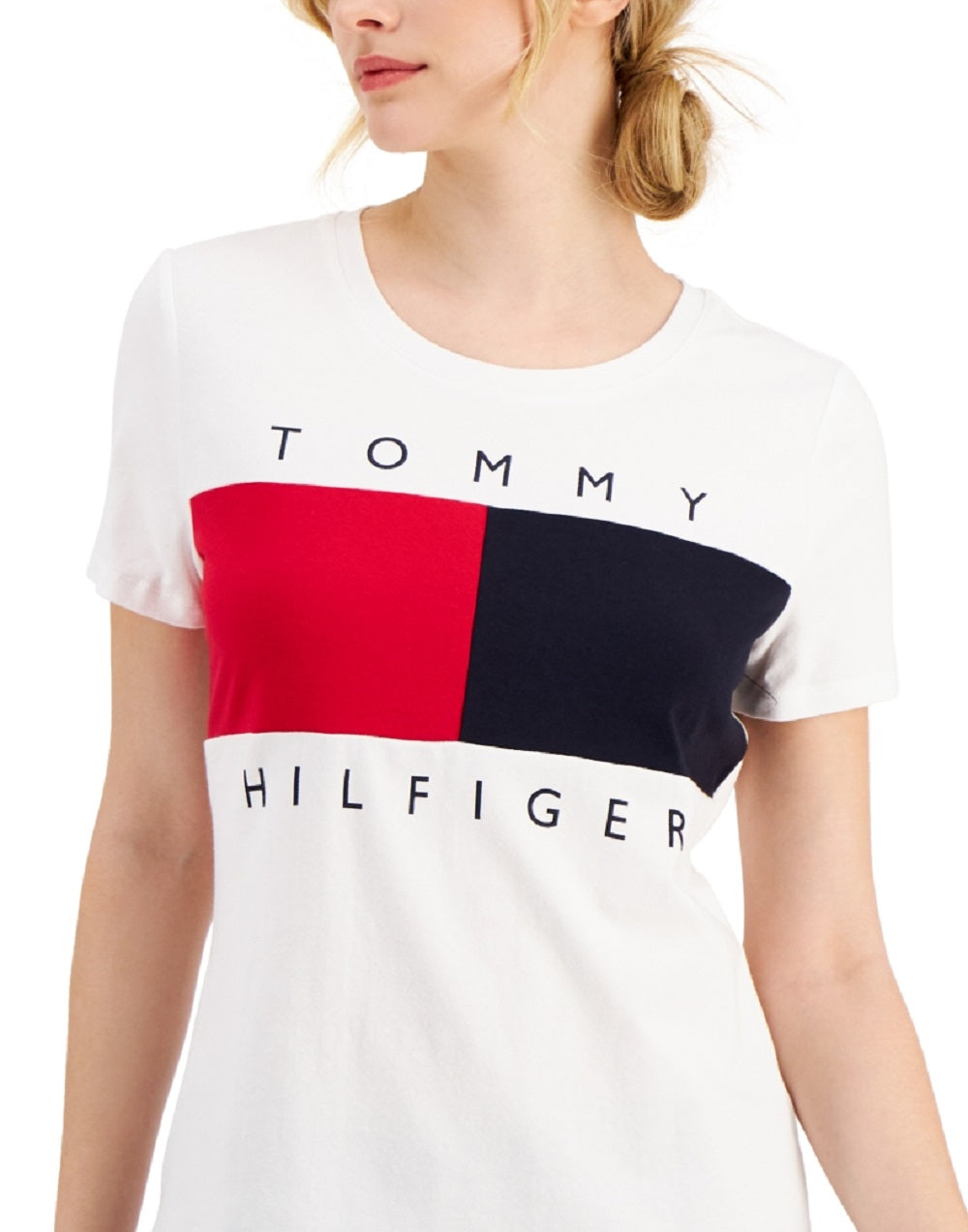 Camiseta Tommy Hilfiger Feminina com Logo Big Flag, Branca, Tamanho Médio