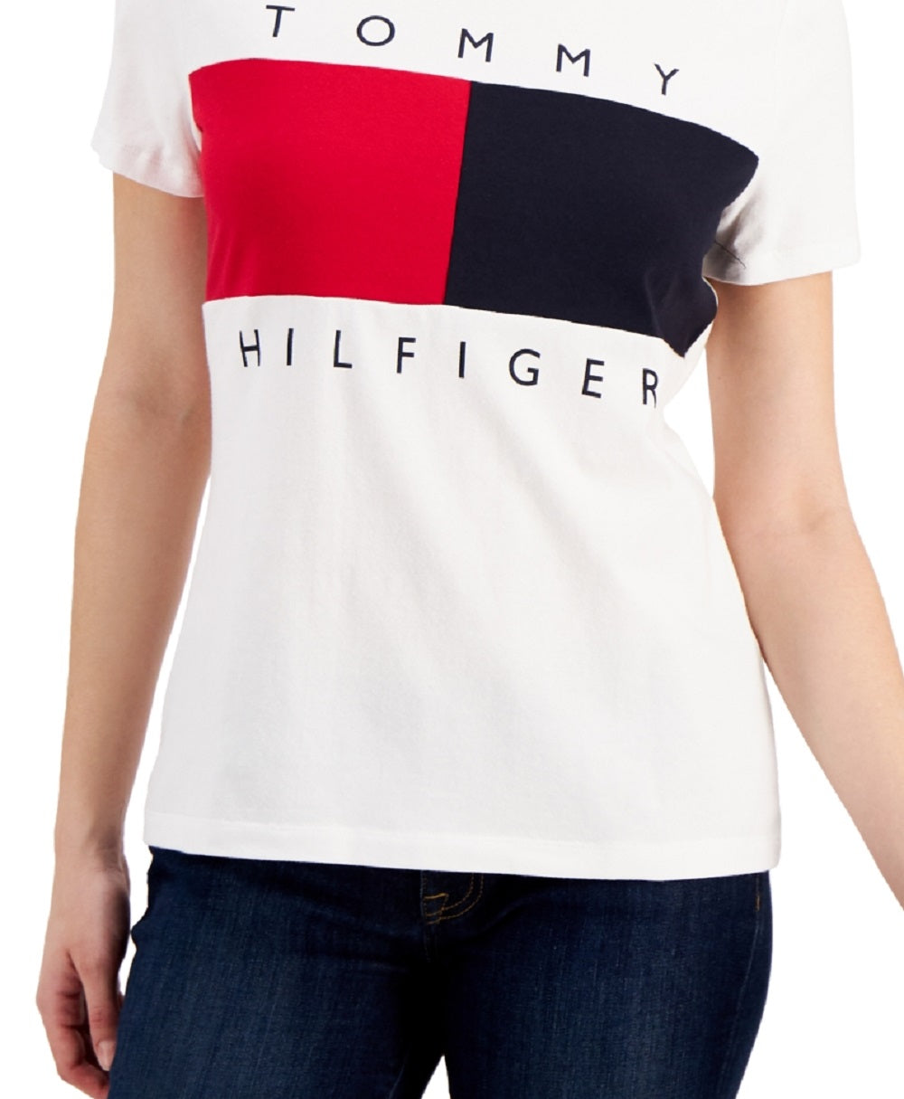 Camiseta Tommy Hilfiger Feminina com Logo Big Flag, Branca, Tamanho Médio
