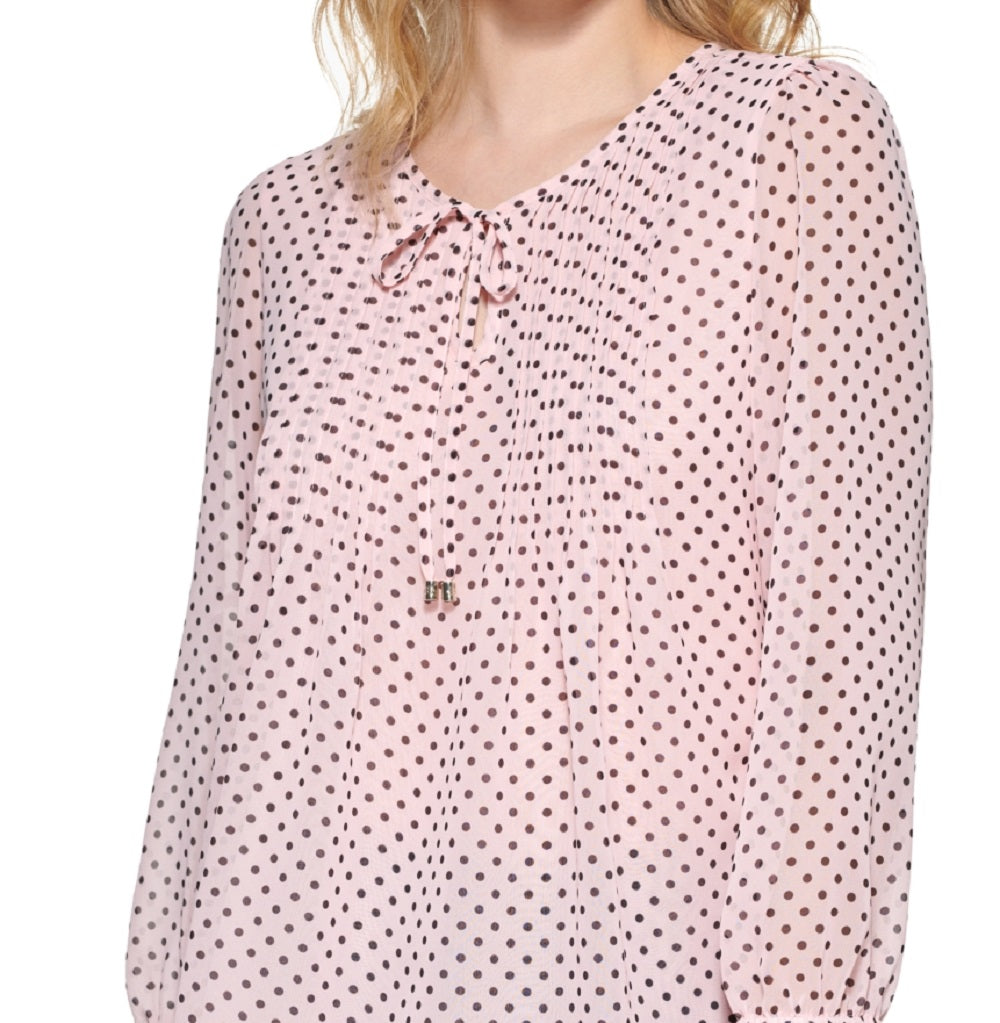 Blusa Tommy Hilfiger Feminina com Bolinhas e Fenda Rosa Tamanho Médio