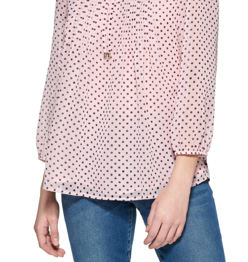 Blusa Tommy Hilfiger Feminina com Bolinhas e Fenda Rosa Tamanho Médio