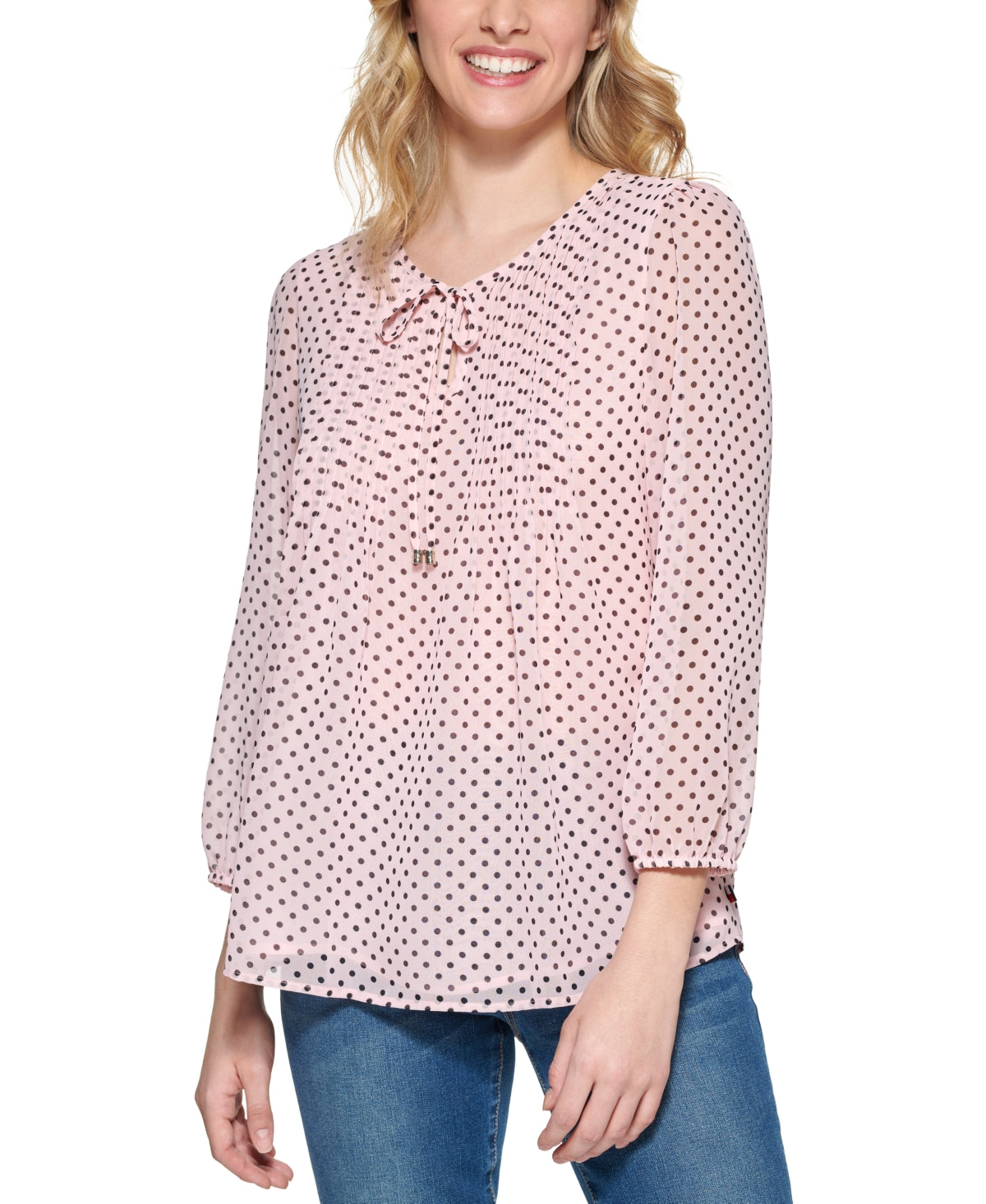 Blusa Tommy Hilfiger Feminina com Bolinhas e Fenda Rosa Tamanho Médio