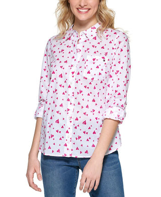 Blusa Tommy Hilfiger Feminina Flutter Hearts com Botões, Branca, Tamanho X-G
