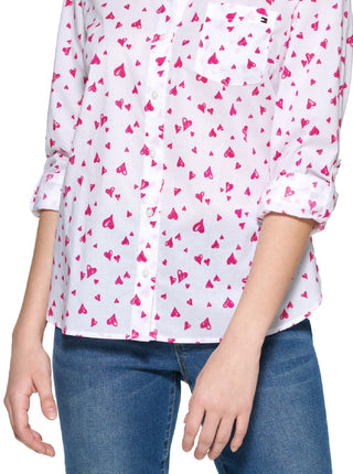 Blusa Tommy Hilfiger Feminina Flutter Hearts com Botões, Branca, Tamanho X-G