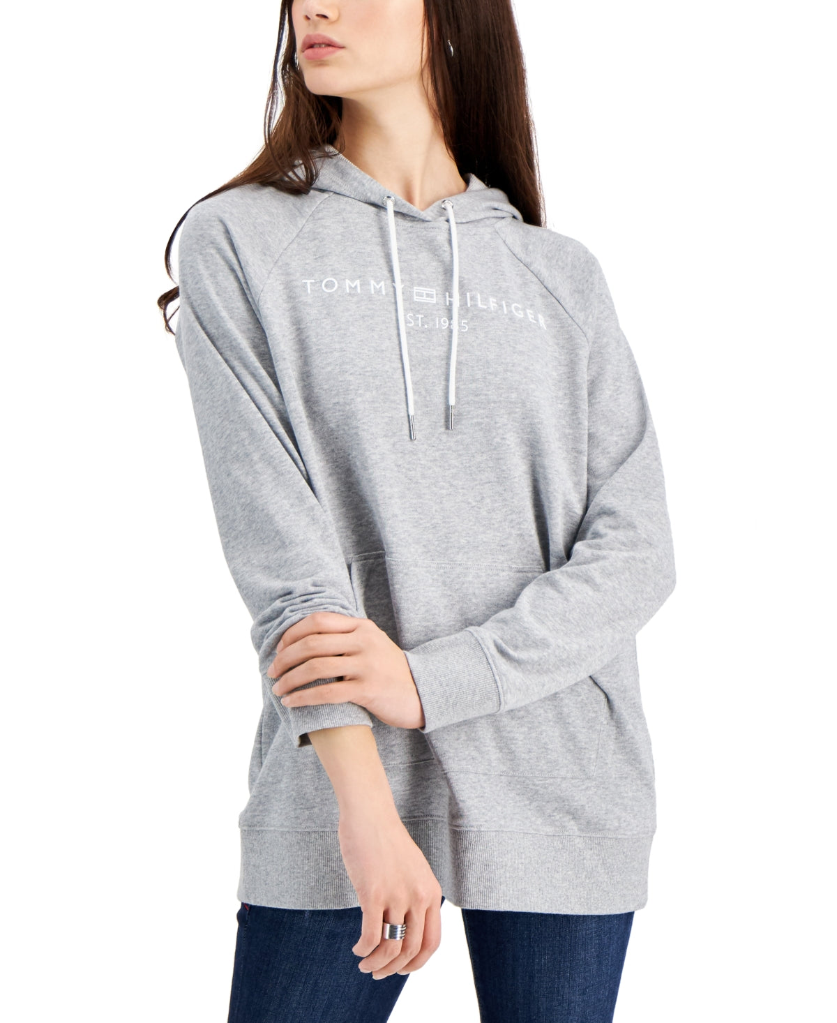 Tommy Hilfiger Túnica com capuz feminina cinza tamanho grande