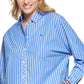 Tommy Hilfiger Blusa de algodão feminina com botões altos e baixos, azul, tamanho extragrande