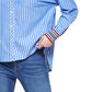 Tommy Hilfiger Blusa de algodão feminina com botões altos e baixos, azul, tamanho extragrande