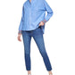 Tommy Hilfiger Blusa de algodão feminina com botões altos e baixos, azul, tamanho extragrande