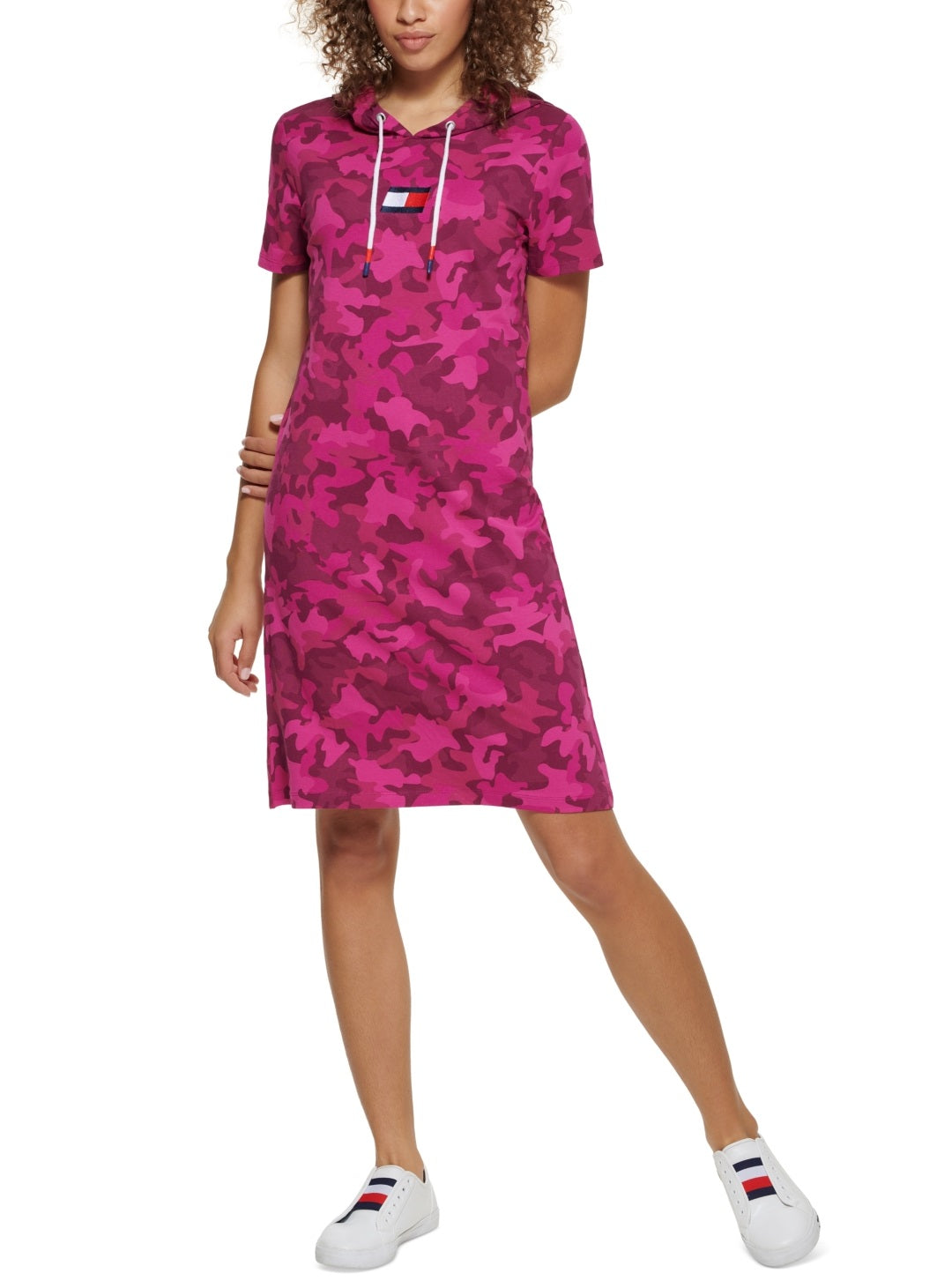 Vestido com capuz estampa camuflada Tommy Hilfiger feminino rosa tamanho X-S