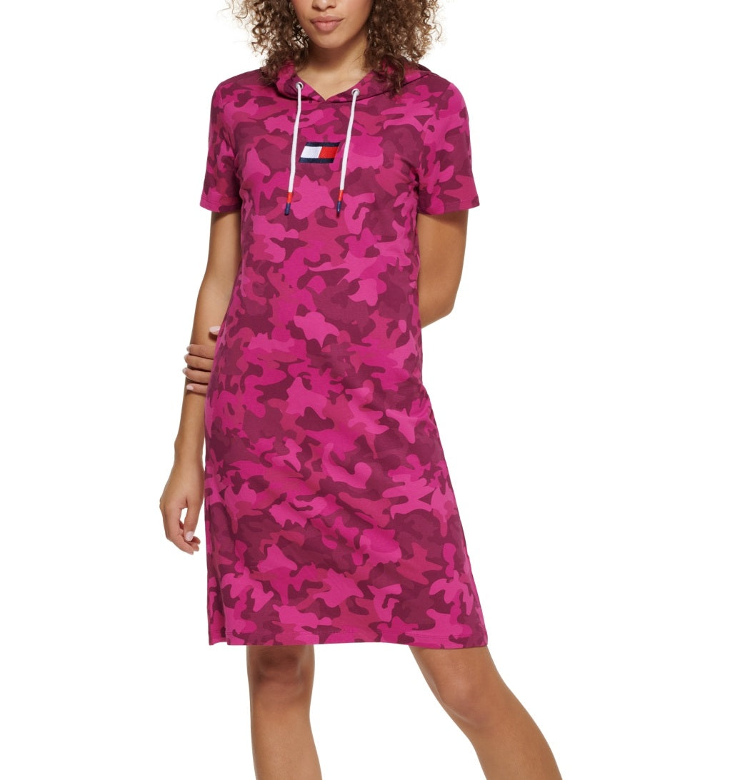 Vestido com capuz estampa camuflada Tommy Hilfiger feminino rosa tamanho X-S