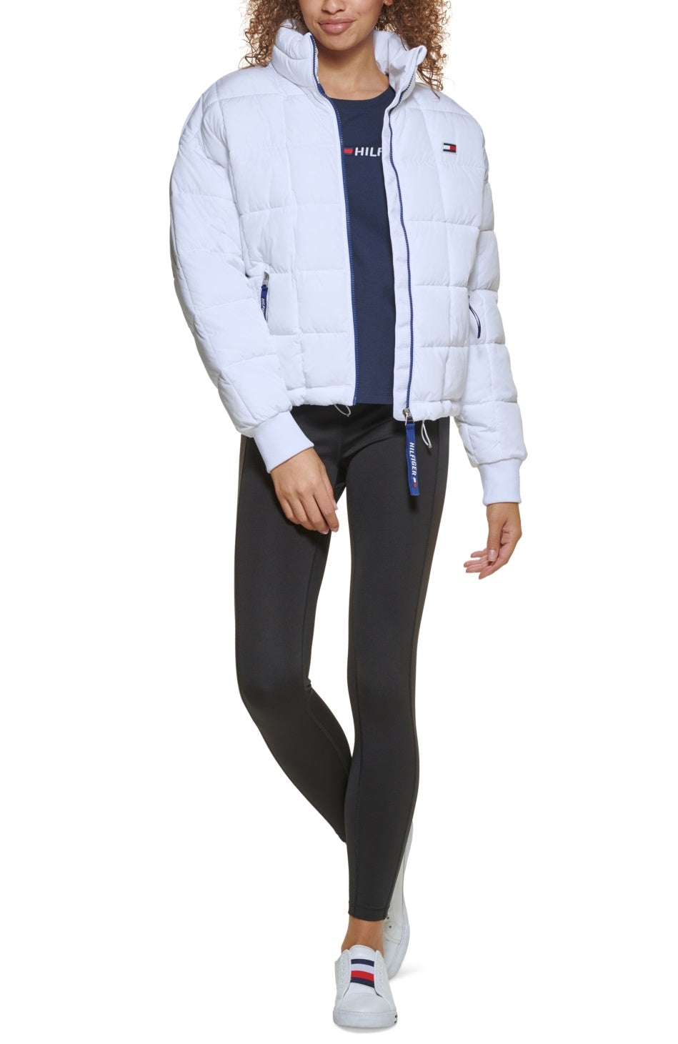 Tommy Hilfiger Casaco esportivo feminino de gola alta, branco, tamanho extragrande