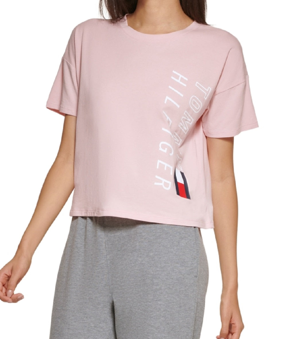 Camiseta feminina Tommy Hilfiger com logo rosa, tamanho XXG