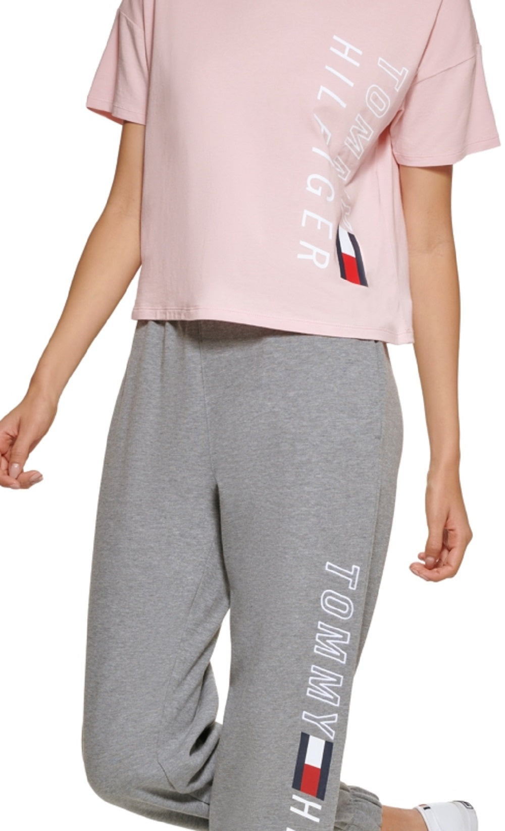 Camiseta feminina Tommy Hilfiger com logo rosa, tamanho XXG