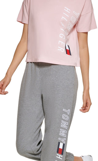 Camiseta feminina Tommy Hilfiger com logo rosa, tamanho XXG