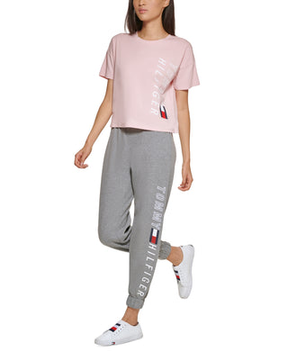 Camiseta feminina Tommy Hilfiger com logo rosa, tamanho XXG