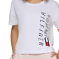 Camiseta curta feminina Tommy Hilfiger com logotipo, branca, tamanho XX-G