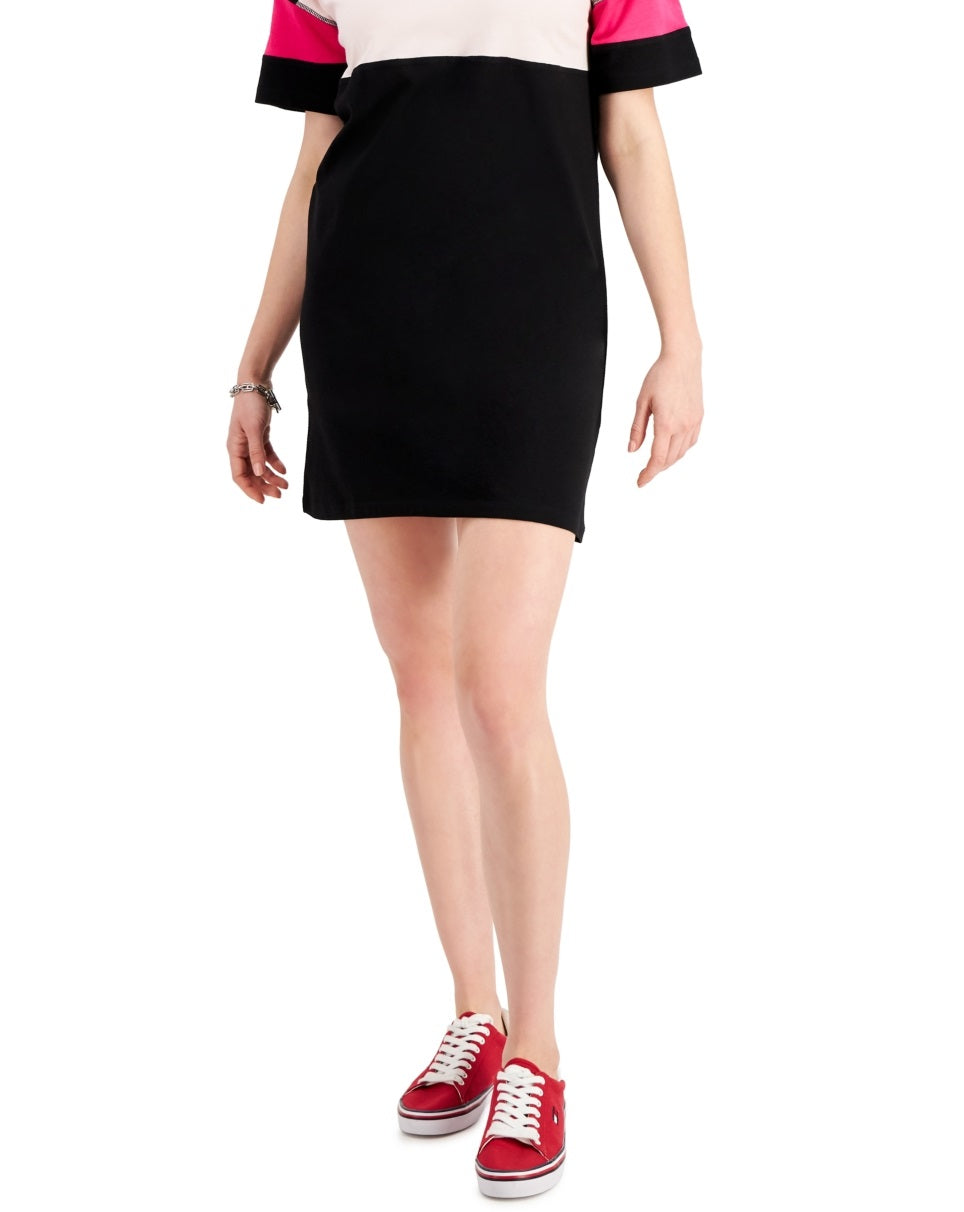 Vestido Tommy Hilfiger Feminino com Blocos de Cor e Logotipo de Coração, Preto, Tamanho Grande