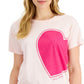 Camiseta Tommy Hilfiger Feminina Gola Redonda com Estampa de Coração Rosa Tamanho Médio