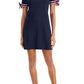 Vestido Tommy Hilfiger Feminino Manga Amarrada Decote Redondo Azul Tamanho Médio