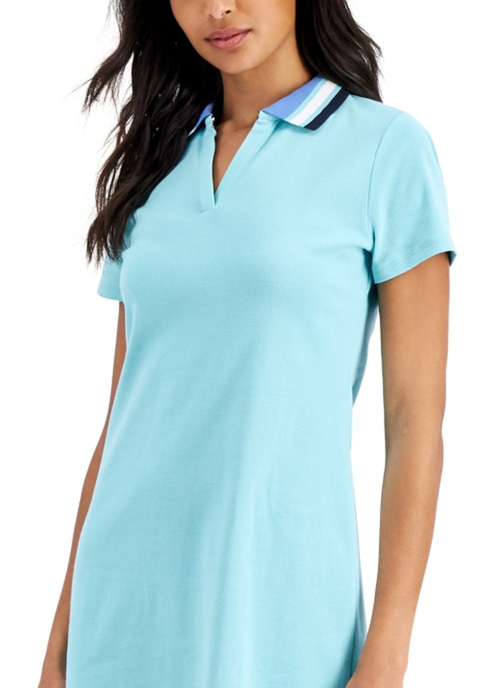 Vestido polo feminino Tommy Hilfiger com decote em V, verde, tamanho médio