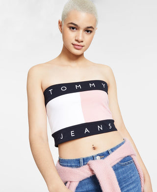 Tommy Jeans Feminino Bandeira Bandeau Rosa Tamanho X-Grande