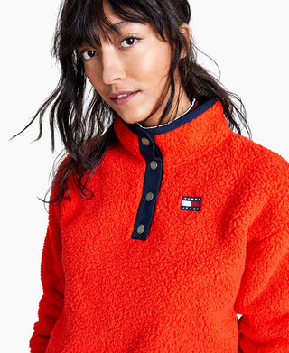 Tommy Jeans Feminino Fleece Comfy Top de Gola Alta Vermelho Tamanho X-S