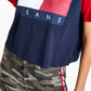 Camiseta Tommy Jeans Feminina Cropped de Algodão Colorblocked com Bandeira Azul Tamanho X-G