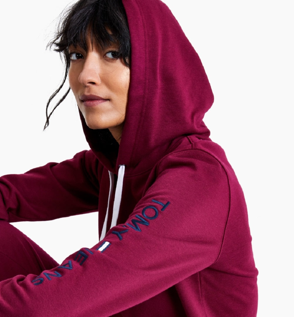 Tommy Jeans Cropped Logo Hoodie Feminino Rosa Tamanho P