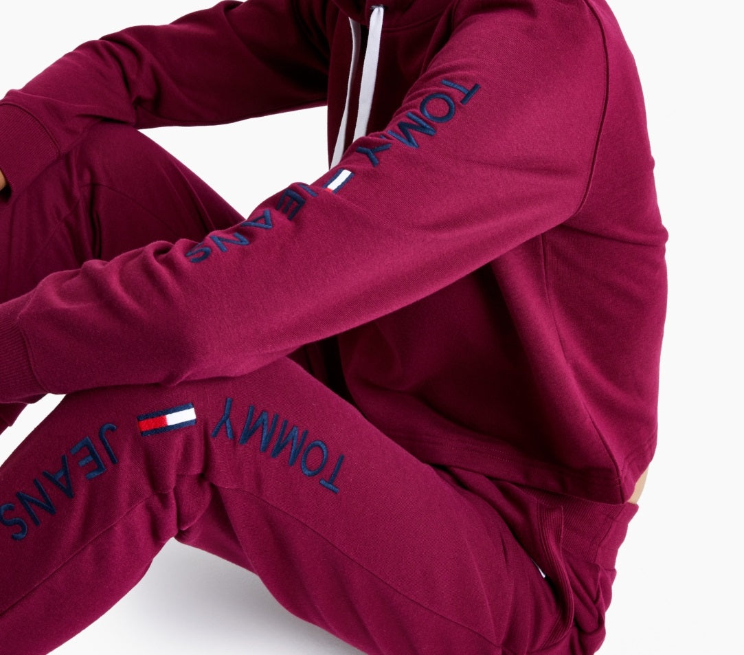 Tommy Jeans Cropped Logo Hoodie Feminino Rosa Tamanho P