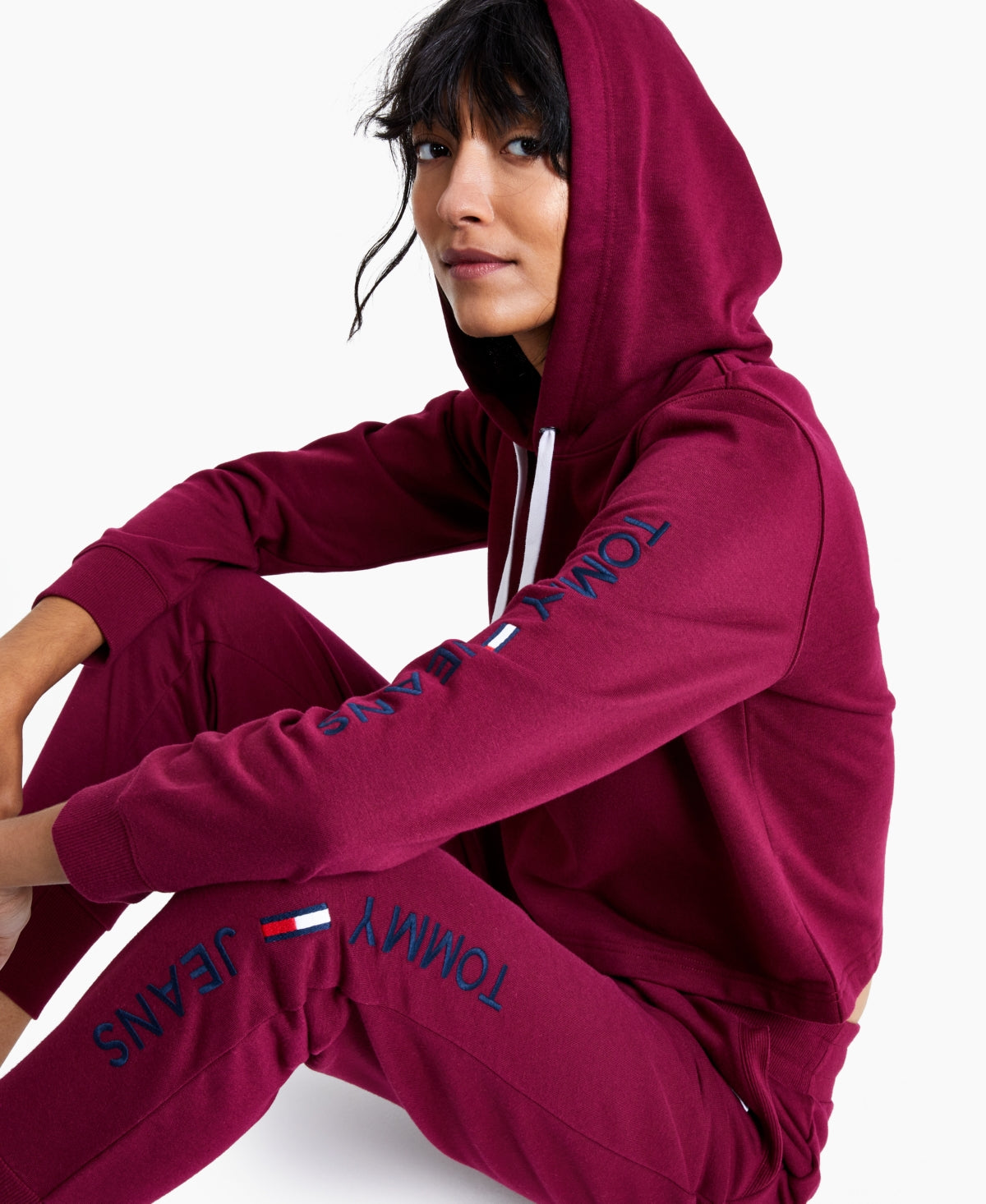 Tommy Jeans Cropped Logo Hoodie Feminino Rosa Tamanho P