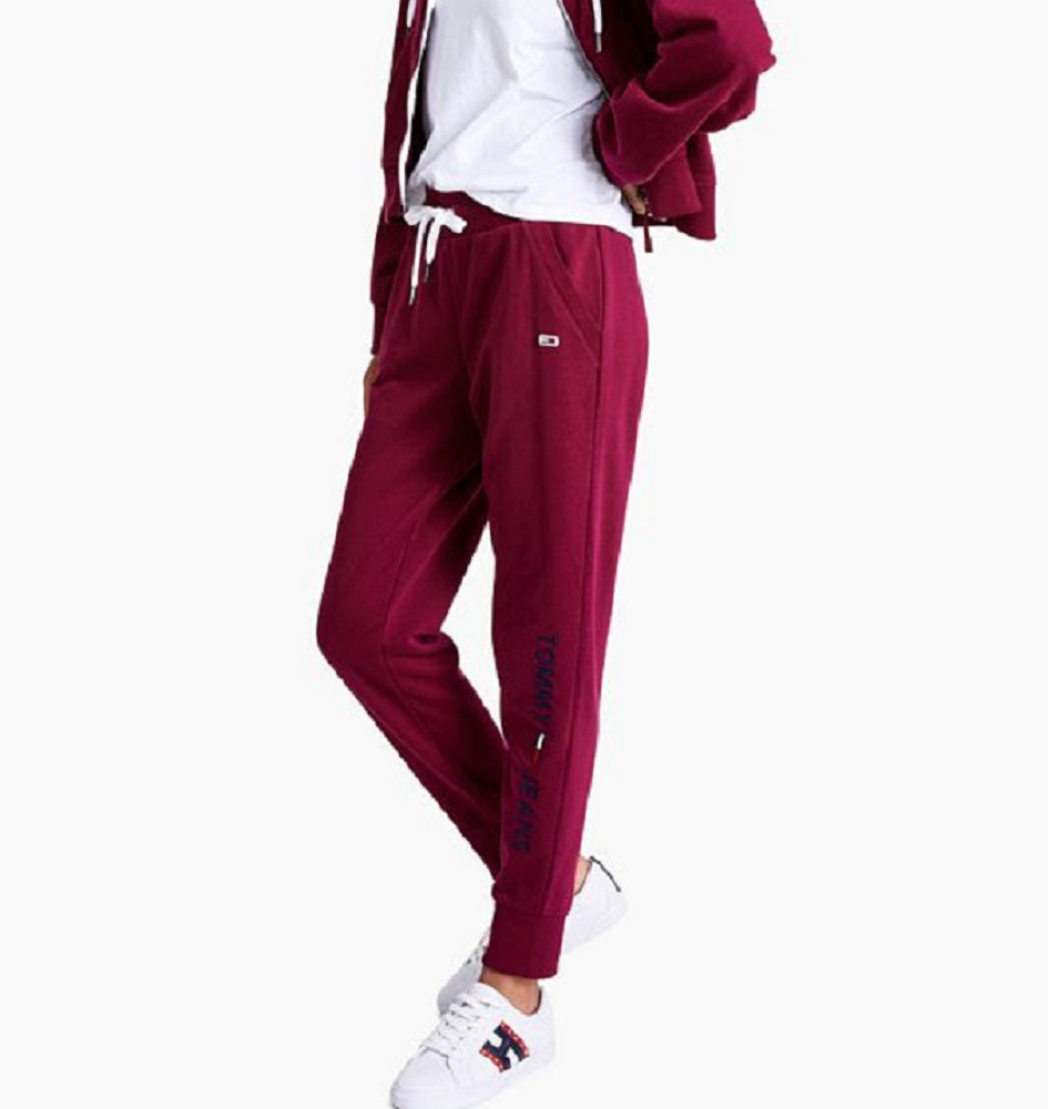 Calça jogger feminina Tommy Jeans com logo linear, roxa, tamanho grande