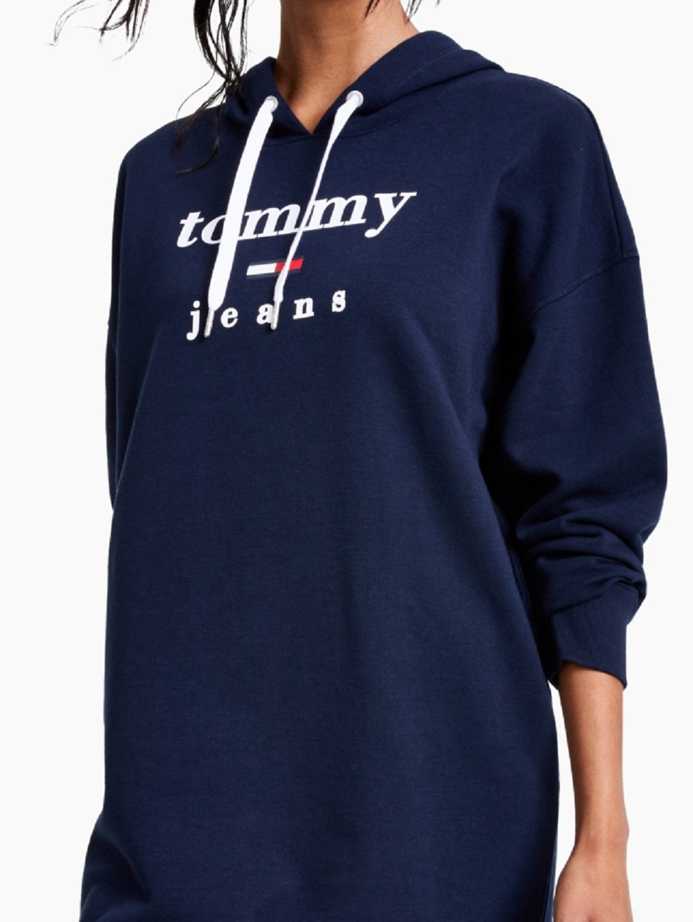 Vestido com capuz e logotipo Tommy Jeans feminino azul tamanho grande