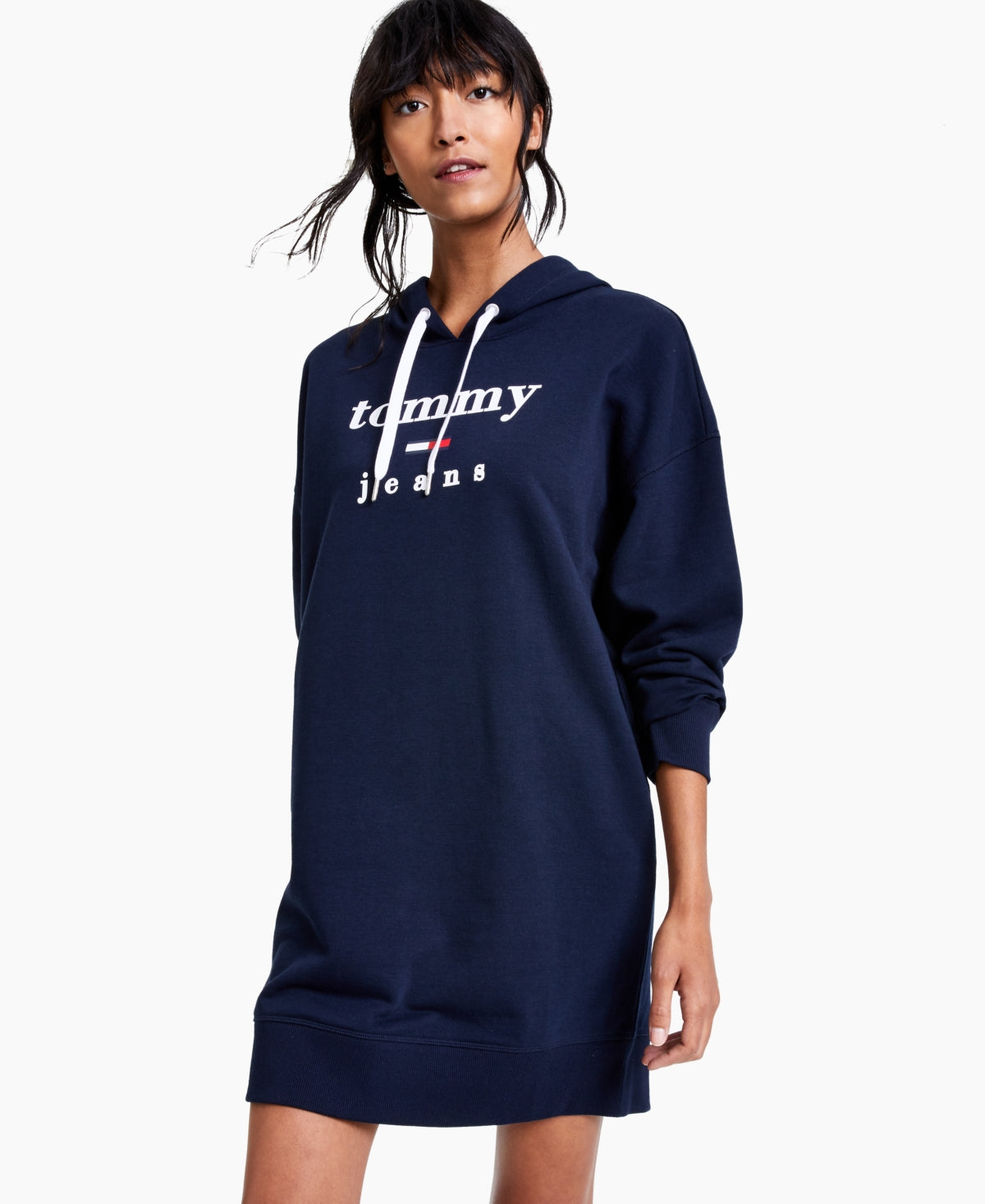 Vestido com capuz e logotipo Tommy Jeans feminino azul tamanho grande