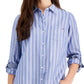Camisa listrada feminina Tommy Hilfiger com aba enrolada, azul, tamanho XXG