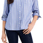 Camisa listrada feminina Tommy Hilfiger com aba enrolada, azul, tamanho XXG