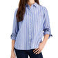 Camisa listrada feminina Tommy Hilfiger com aba enrolada, azul, tamanho XXG