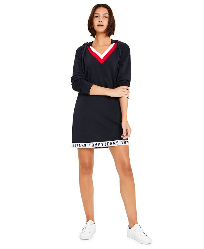 Vestido moletom com capuz feminino Tommy Jeans vermelho tamanho grande
