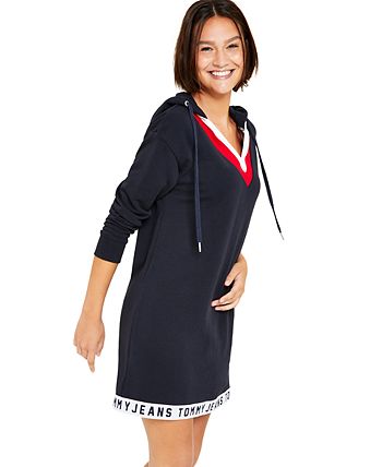 Vestido moletom com capuz feminino Tommy Jeans vermelho tamanho grande