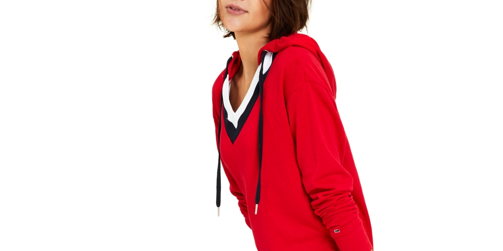 Vestido moletom com capuz feminino Tommy Jeans vermelho tamanho grande