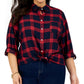 Camisa utilitária xadrez de algodão feminina Tommy Hilfiger, azul, tamanho 2X