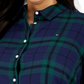 Tommy Hilfiger Blusa xadrez feminina com gola pontuda e botões, azul, tamanho 3X